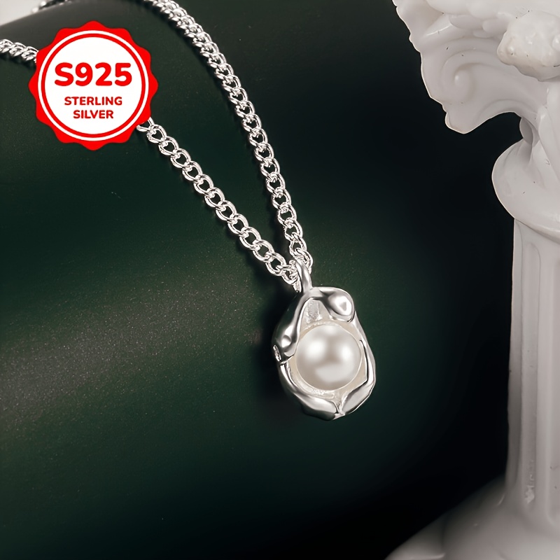 925 Silver Hypoallergenic Irregular Geometric Oval Pendant Necklace